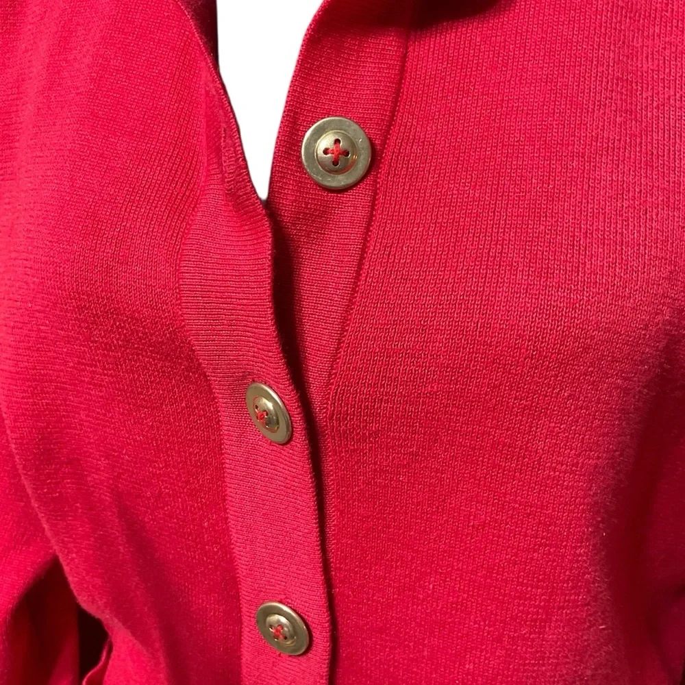 Carol Patterson Knits Women’s Embellished Linen Blend Red. Vintage Cardigan. MED